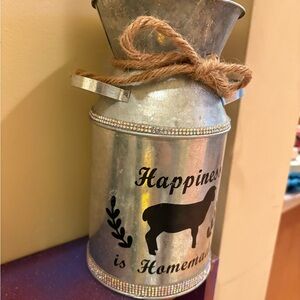Rustic Silver Milk Can Vase-Happiness is Homemade with Rhinestone accents